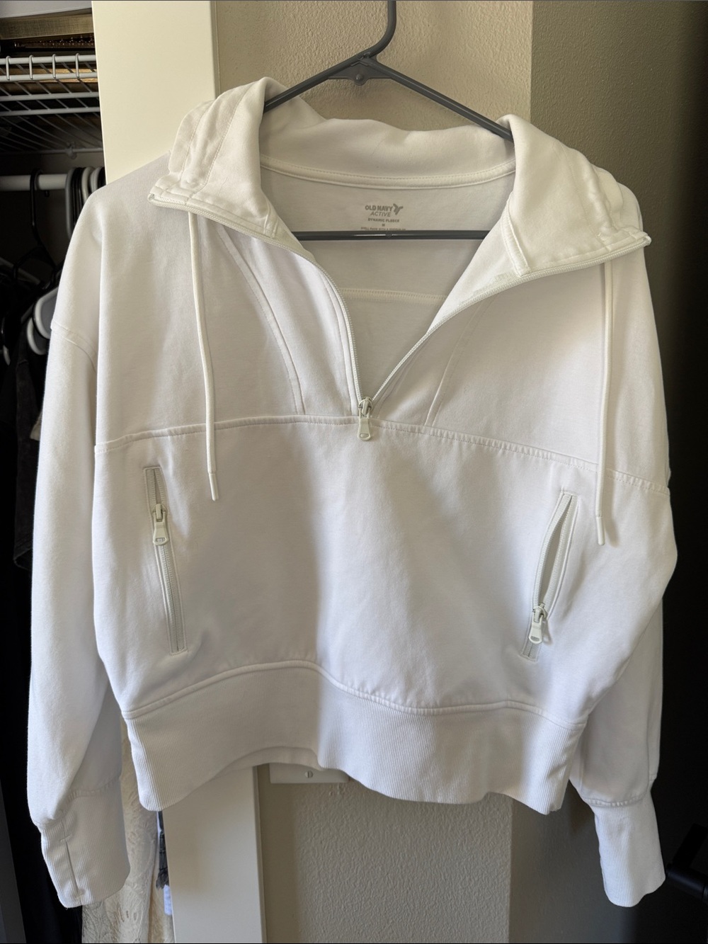 Old Navy White Half-Zip Hooded Pullover